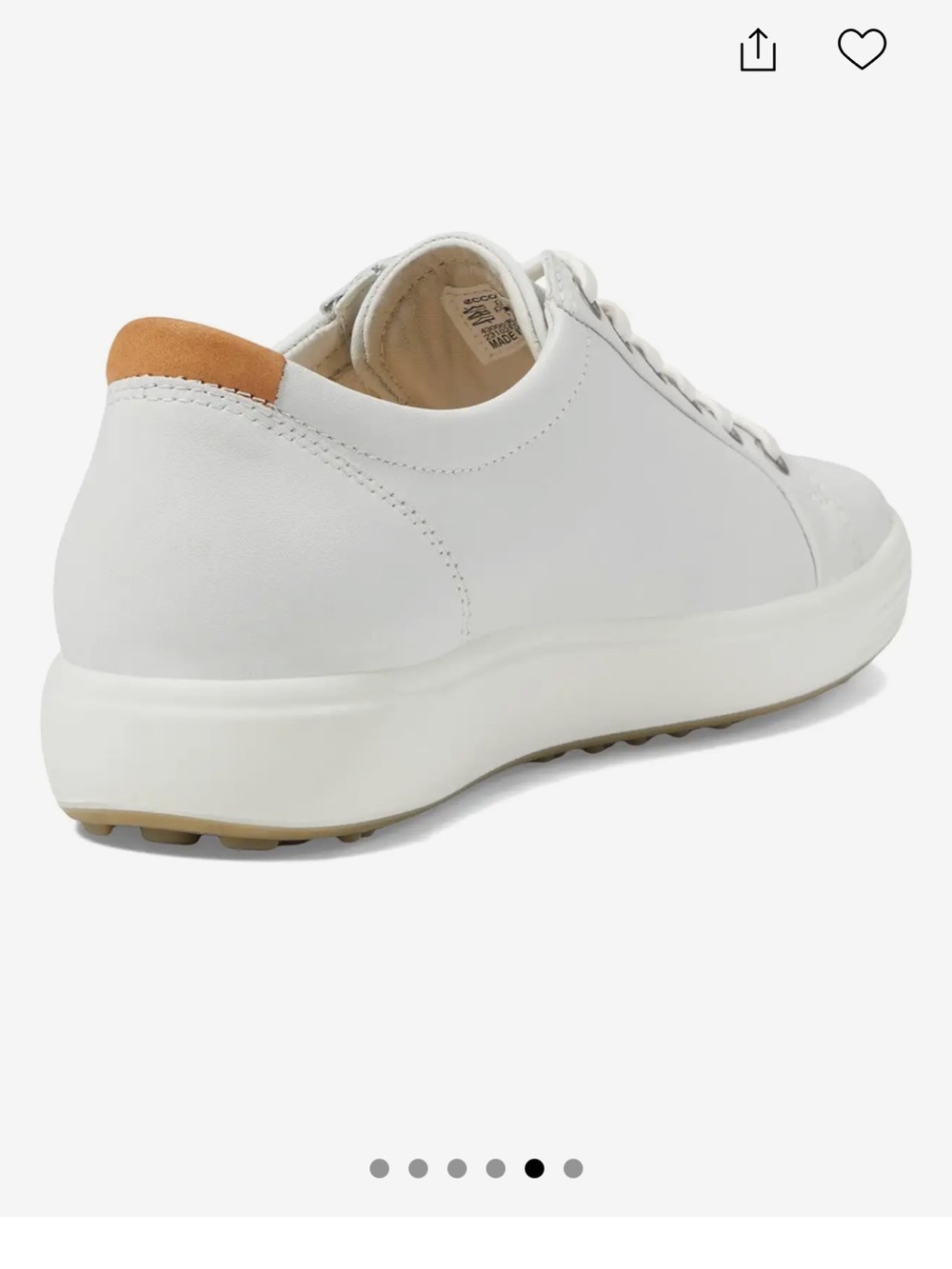 Ecco Women's White Leather Low-Top Sneakers with Tan Accent. Soft 7 - Picture 5 of 5